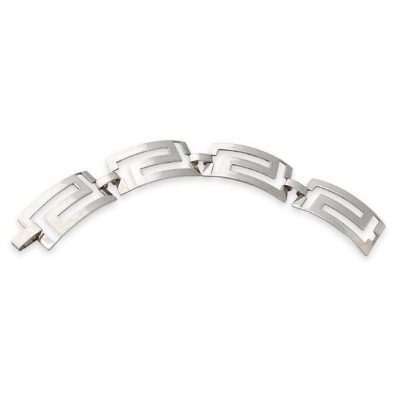 Vintage Sterling Silver Greek Key Panel Bracelet Wide Meander Pattern Link 925 - Picture 4 of 6